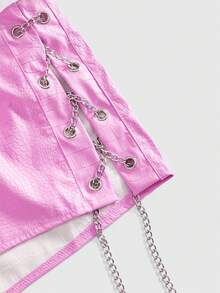 ROMWE Avant Quần short nữ kiểu retro gyaru biker, chất liệu giả da, cạp thấp, ôm sát. - Bụi hồng - Xem 4