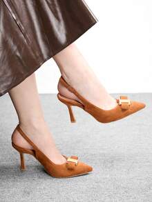 CUCCOO BIZCHIC 女士尖头搭扣设计时尚高跟鞋，适合日常穿着 - 芥末黃 - 查看 4