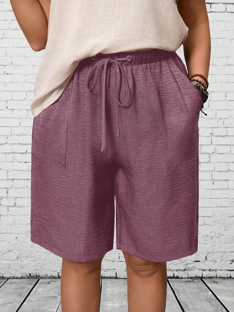 Plus Size Solid Color Casual Shorts Summer Spring Spring Women Spring Beach Vacation For Women Bohemian