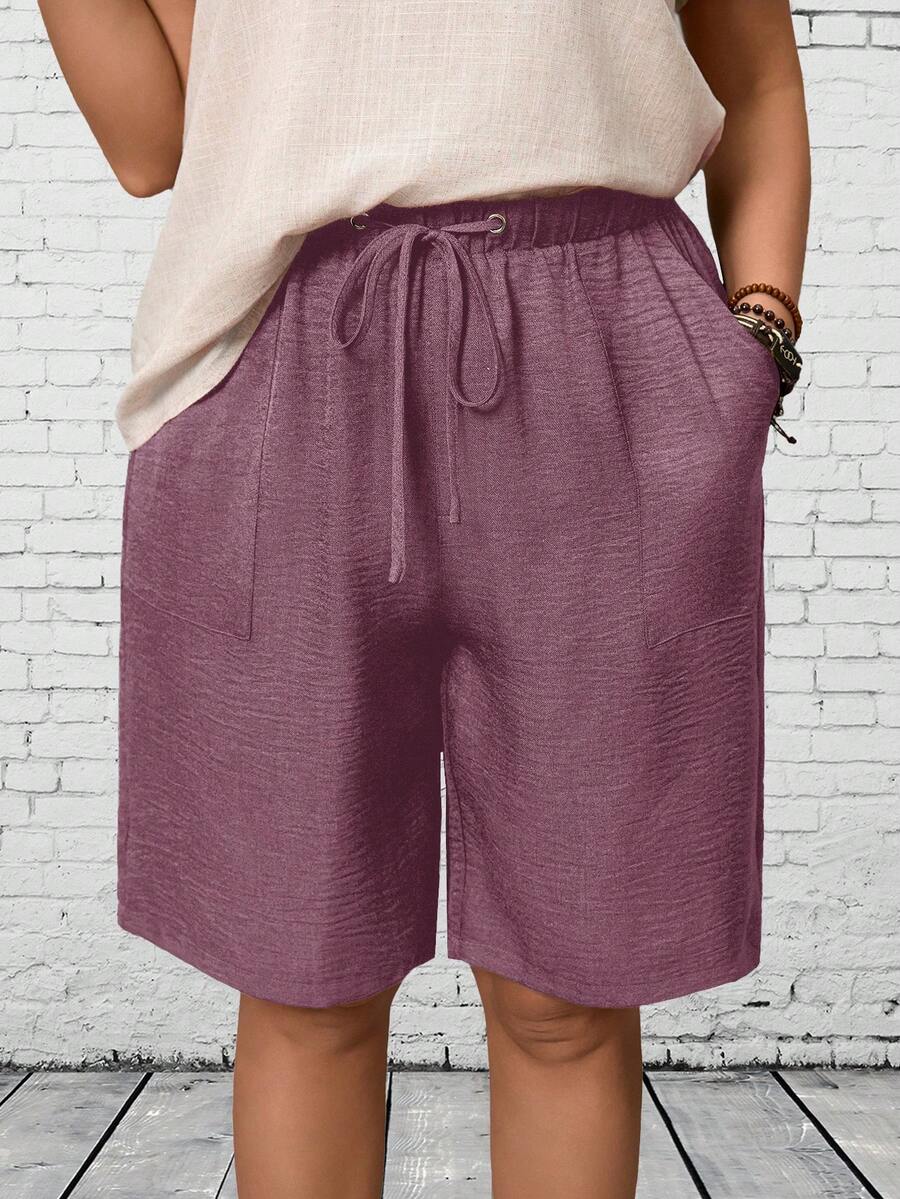 EMERY ROSE Plus Size Solid Color Casual Shorts Summer Spring Spring Women Spring Beach Vacation For Women Bohemian - Purple - View 1