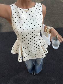 Siren Gaze 新款黑白波点无袖背心，女士春夏款 - 杏色 - 查看 6