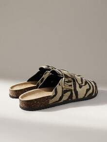 Solecia Sandal nữ đế dày quai chéo kiểu retro in họa tiết da báo, phong cách thường ngày cho kỳ nghỉ Giáng sinh. - xanh quân đội - Xem 3