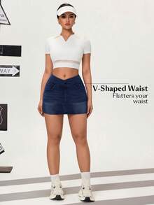 Flexra Women's Elastic Waist Fitted Denim Mini Skirt - Medium Wash - View 3