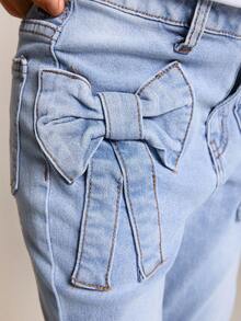 Radiana Vintage Blue Denim Bowknot Pocket Design Flared Pants For Tween Girl,Girls Summer Brunch Church Graduation Party Outfits,Streetwear,Girls Summer Beach Boho Vacation Shorts, Summer Concert Festival Casual Rave Outfits, Girls Summer Brunch Church Graduation Outfits,Streetwear,Back To School Outfits,Back To School Outfits, Flare Jeans, Jeans With Bows, Jeans For Teens, Bow Jeans, Light Wash Jeans - Light Wash - View 5