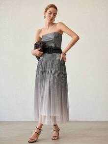 MOTF PREMIUM PLAID PRINT LONG TUBE DRESS - Black - View 4