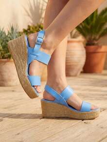 Sandalia de plataforma con tiras anchas, disponible en negro y azul - Azul - Ver 5