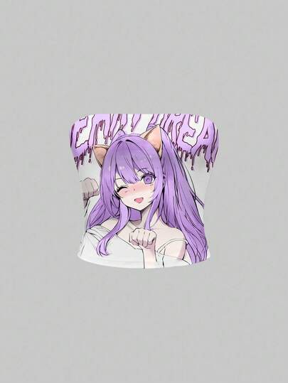 ROMWE Women's Sexy Fitted Anime Character Graphic Tube Top, Summer