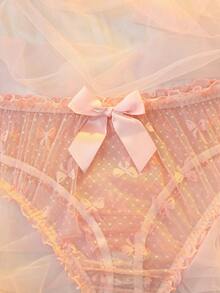 DelicateAllure Bragas de talla grande con parches de malla, ribete de volantes, acento de lazo, diseño transparente, estampado de moño, lindas y encantadoras, color rosa - Rosa - Ver 9