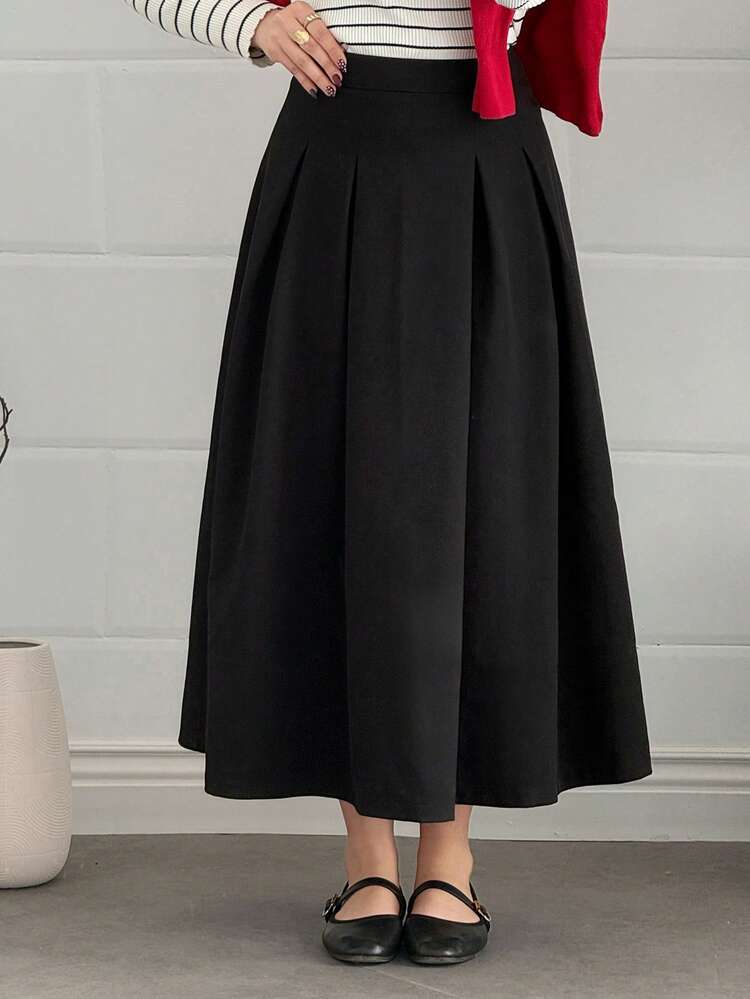 Women's Solid Color Pleated Casual Versatile Daily Date Outing Skirt