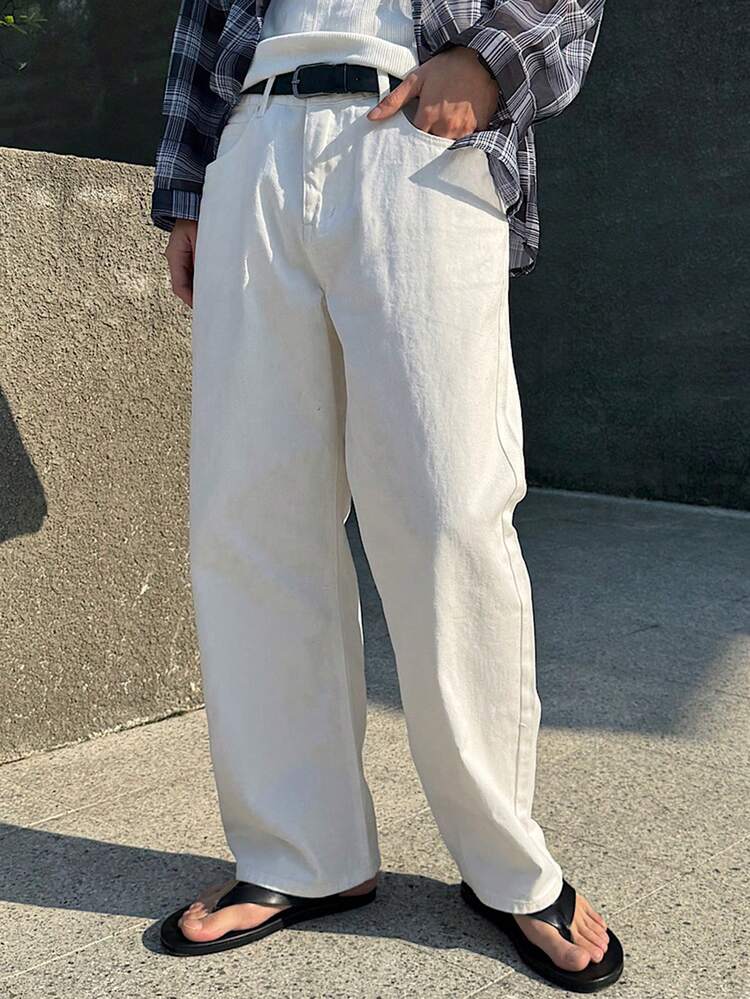 Men's Plain White Washed Denim Jeans, Spring