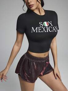 Innovista Women's Minimalist Print Short Sleeve Tennis Shirt - Black - View 8