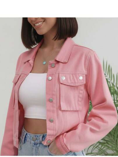 Chamarra chaqueta campera mezclilla denim dama mujer femenina vaquera holgada crop corta cómoda linda resistente bohemia bolsillos estilo casual manga larga botones metalicos colegio trabajo diario día noche moderna juvenil y2k aesthetic concierto musica festival EDC bahidora Vive Latino