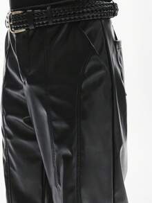 STYNVO 男士时尚百搭纯色PU皮裤 男士黑色裤子 Y2K男士裤子 男士正装裤 - 黑色 - 查看 7