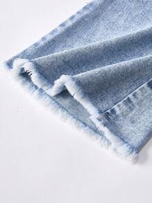 SHEIN Young Girls' Distressed Skinny Fit Elastic Denim Jeans, Casual Washed Light Blue - Light Wash - View 3