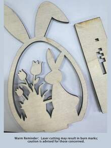 2个创意木制工艺兔子镂空装饰品，人造木制复活节装饰品，粉色和蓝色，DIY木制复活节彩蛋切片装饰，通用节日装饰品，无需用电，适合无羽毛的装饰品。 - 彩色 - 查看 7