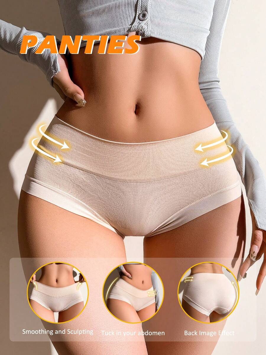 NudeFit 1件装女士无缝收腹高腰丁字裤 - 粉色 - 查看 1