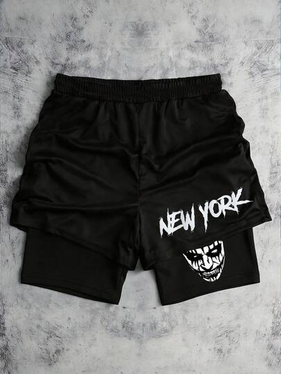 SHEIN Bolty 1 件装青少年男童图案抽绳腰网眼短裤，适合上学、春季穿着、青少年男童服装、青少年男童外套、春季返校季