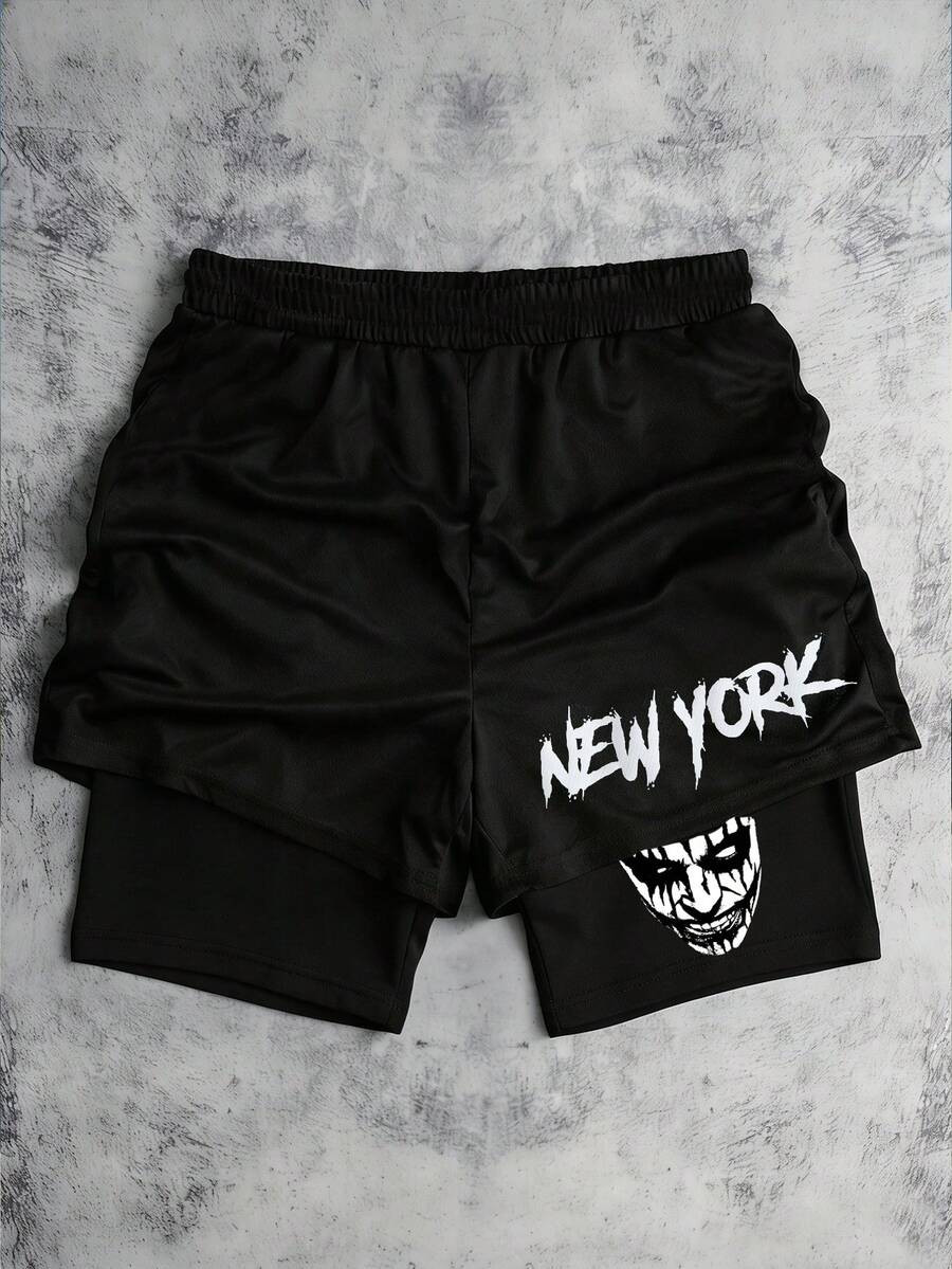 SHEIN Bolty 1 件装青少年男童图案抽绳腰网眼短裤，适合上学、春季穿着、青少年男童服装、青少年男童外套、春季返校季