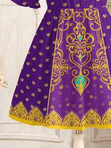 SHEIN Muslim Jalabiya For Young Girls - Multicolor - View 4