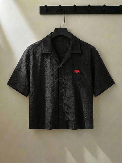 ESTAVOR Camisa de manga corta con textura y bordado para hombre, primavera/verano