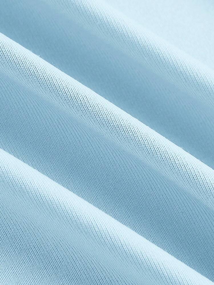 Vestido Halter Sem Costas de Tricô de Cor Sólida para Mulheres - Azul - Visão 4