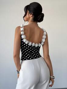 RiviMae Women's Summer Polka Dot Applique Camisole - Black and White - View 3