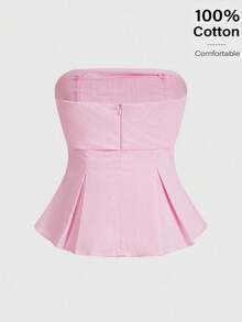 Siren Gaze Pink Linen-Cotton Tube Top: Waist-Defining Bohemian Office Wear | Old Money Elegance Summer 2025 New Release | Day-To-Night Transition & Office Siren Style - Baby Pink - View 5
