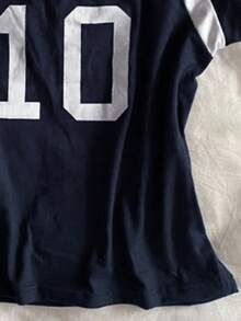 Glimmora Camiseta casual de mujer con cuello redondo, estampado numérico y mangas cortas tipo raglan - Multicolor - Ver 4