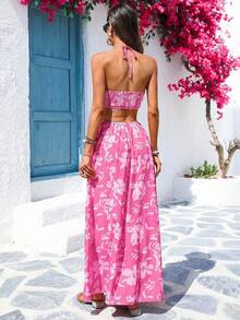 Vivid Eden Đầm hoa không tay, khoét eo, in họa tiết hoa dành cho nữ, thích hợp cho kỳ nghỉ hè. - Hồng - Xem 2