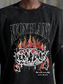 NEON BLANC Men's Casual Loose T-Shirt, Black, Washed Graphic Print - Black - View 4