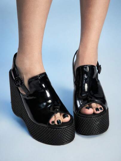 Sugerpunk Sandalias de suela gruesa para mujer, zapatillas de cuña con plataforma y punta abierta, zapatos de moda