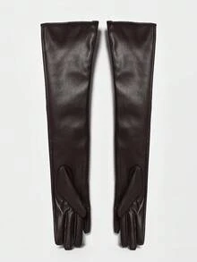 MUSERA Women Full Finger Gloves Long Faux Leather Gloves Cute Daily Accessory Everyday Going Out - Brown - View 4