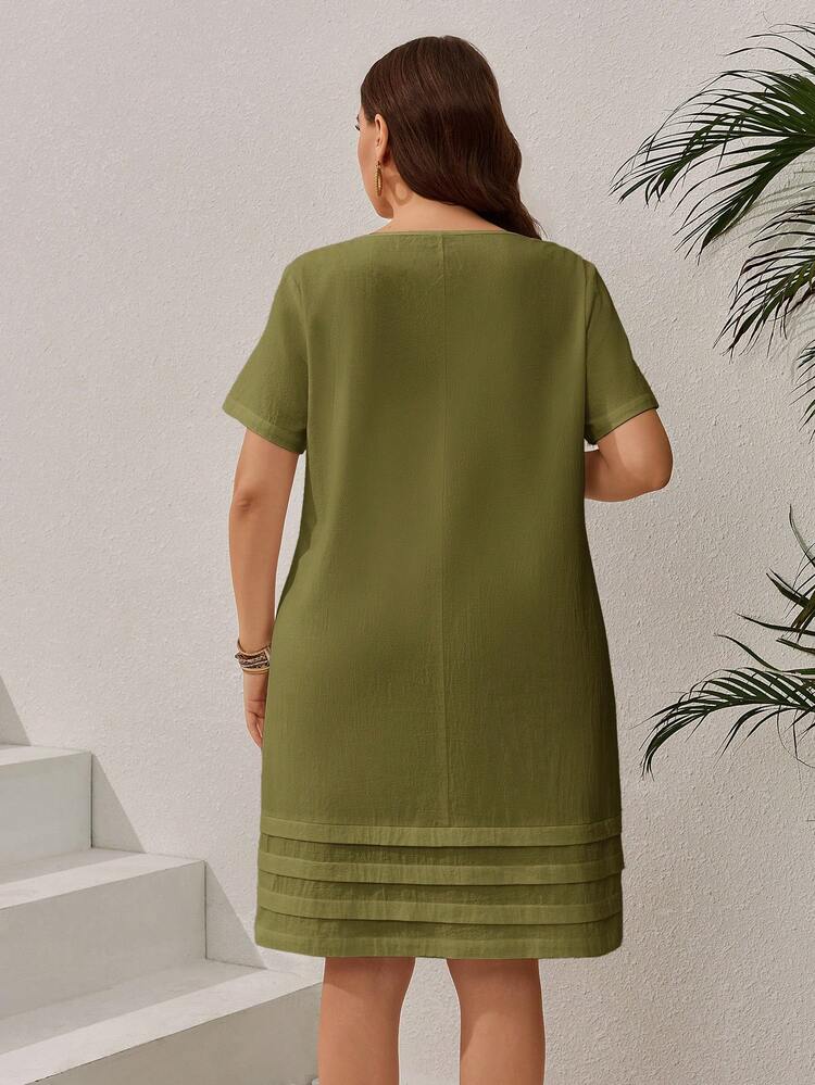 Plus Size Solid Color Short Sleeve Casual Vacation Dress,Summer Outfits For Women/Summer,Tropical Vacation Woman Clothes