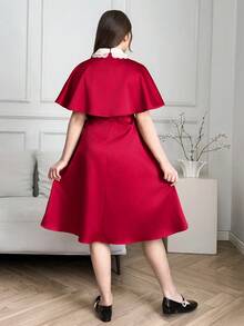 SHEIN Elegant Satin Collar Flower Decor Cloak Shawl With Metal Buckle, Suitable For Formal Occasions, Parties, Banquets - Teen Girls,Kids - Red and White - View 2