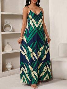 SHEIN Lady Women's Casual Vacation Plant Print Dress - Multicolor - View 5