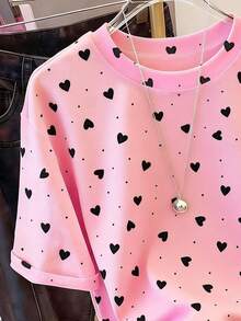 Camiseta de cuello redondo de manga corta casual con estampado gráfico de corazón, regalo para amigos - Blanco 3 - Ver 7