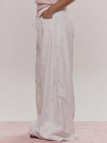MUSERA Wide Leg Tie Eyelet Waist Trousers Cute Cosy Spring Everyday Sugar Swizzle - Cream - View 3