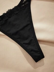 Charlaine French Lace Patchwork Seamless Women's Bra And Panty Set - Black - View 4