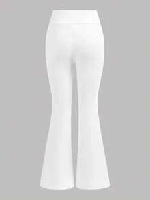 Girlism 2件套少女基础款中筒喇叭裤，黑白腰带交叉设计修身休闲喇叭裤套装 - 白色 - 查看 8