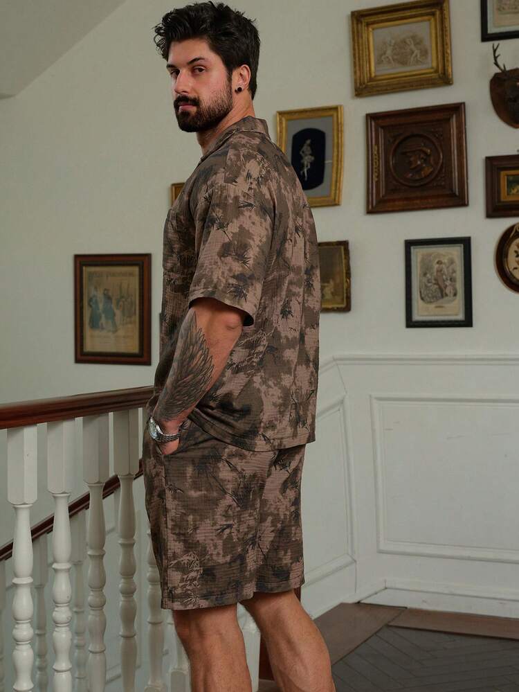 Men's Summer Short Sleeve Shirt And Shorts Textured Fabric Pajama Set