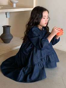 DAZY 韩版少女水洗圆领宽松牛仔连衣裙 - 藍色 - 查看 7