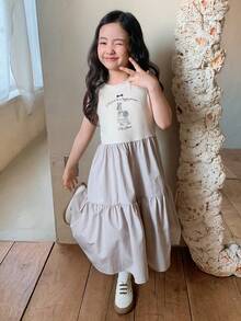 DAZY Young Girl Round Neck Casual Floral Print Colorblock Cute Dress Summer - Baby Pink - View 8