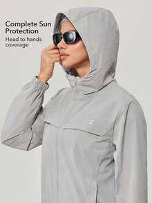 OutZeal 女士防晒夹克 纯色 徒步 健身 防紫外线 轻便 带帽 夏季户外夹克 - 灰色 - 查看 3