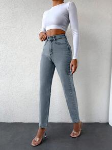 EURMUSE Jeans a vita alta con gamba affusolata e strappi per donne - Lavaggio chiaro - Visualizzare 4