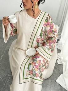 Yasmyna 大码宽松长袖阿拉伯风格梭织连衣裙 - 紫色 - 查看 6