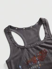 ROMWE Grunge Punk 女士复古坏女孩中性街头风百搭眼睛和星星印花铆钉紧身迷你连衣裙 - 灰色 - 查看 3