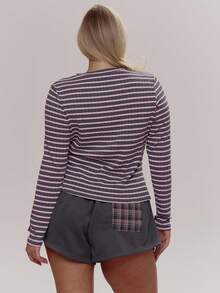 MUSERA Stripe Button Through Long Sleeve Top Cute Cosy Spring Everyday Sugar Swizzle - Multicolor - View 4