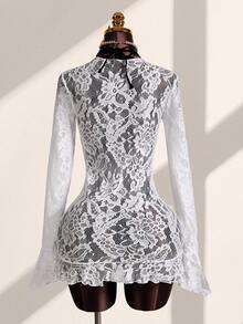 Zestiva 女士夏季新款沙滩度假嬉皮风透视低领迷你连衣裙，波西米亚风度假连体裤 - 白色 - 查看 2