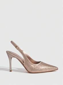 CUCCOO SZL 女士尖头细高跟香槟色水钻华丽性感派对宴会夜店高跟鞋后跟凉跟女鞋 - 香檳色 - 查看 2