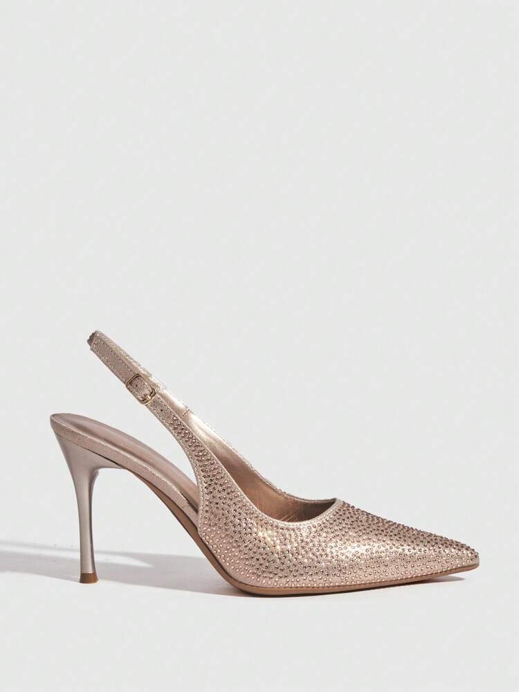 CUCCOO SZL Women Shoes Pointed Stiletto Champagne Rhinestones Gorgeous Sexy Party Banquet Night Club Women's High Heel Shoes Slingback Women's Shoes